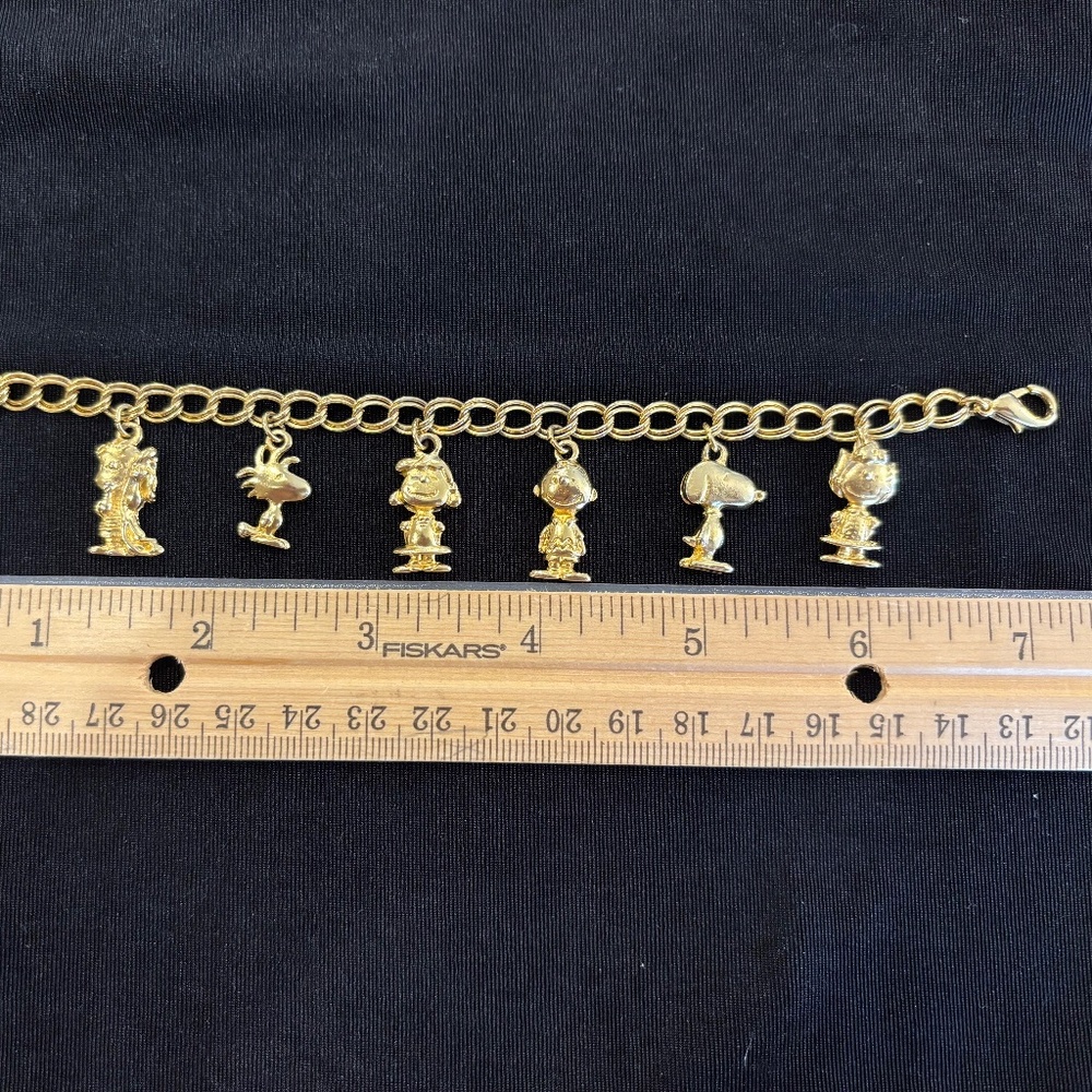 Peanuts Gang Goldtone Charm Bracelet, Solid & Heavy